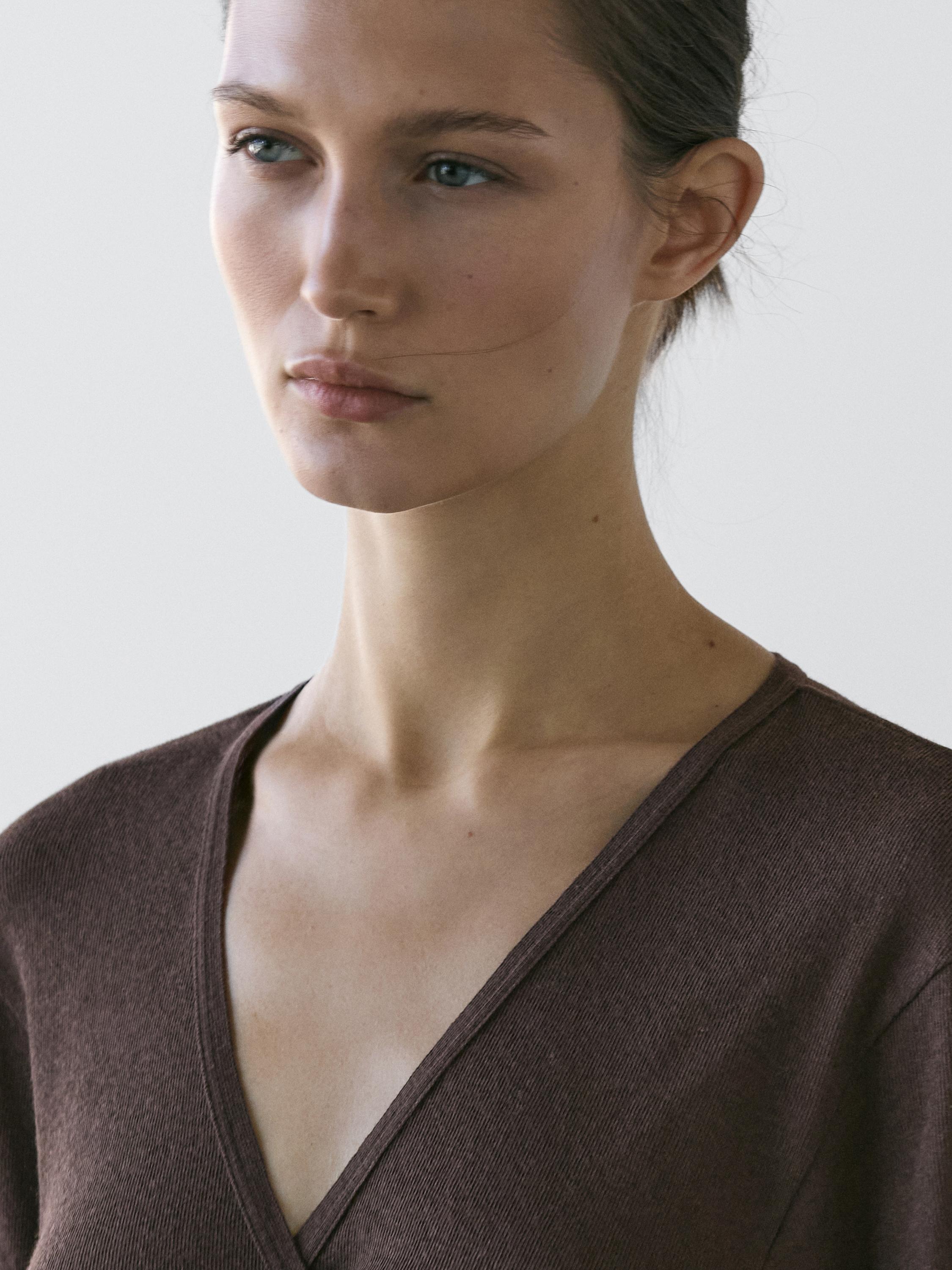 Cotton blend crossover knit cardigan